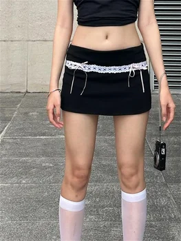2023 סקסי כהה לוליטה גותית Kwaii תחרה לקצץ חצאיות מיני Y2k ילדה חמודה קשת נמוכות עד מותן חצאית נשים רזות מועדון הקיץ, ישבנים